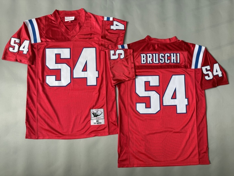 Men 2025 New England Patriots 54 Bruschi red Throwback Limited NFL Jersey style 001
